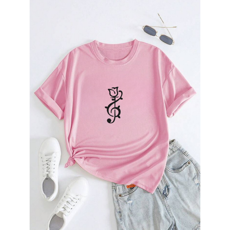 T-Shirt Feminina Gola Redonda Rosa Musical