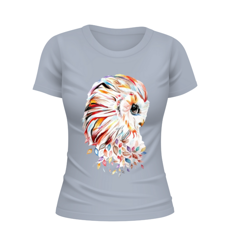 T-Shirt Feminina Gola Redonda Coruja Aquarela