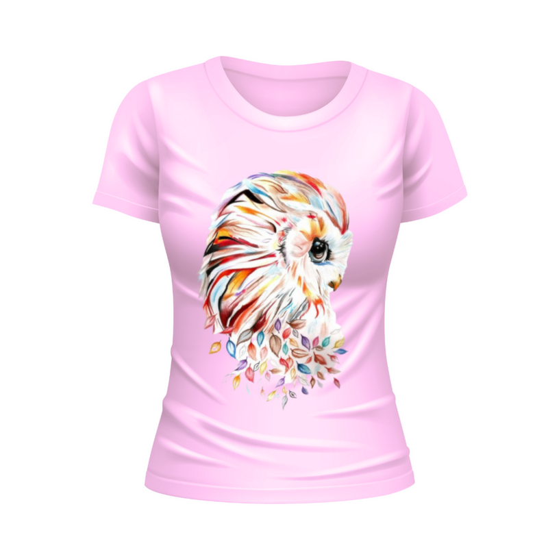 T-Shirt Feminina Gola Redonda Coruja Aquarela