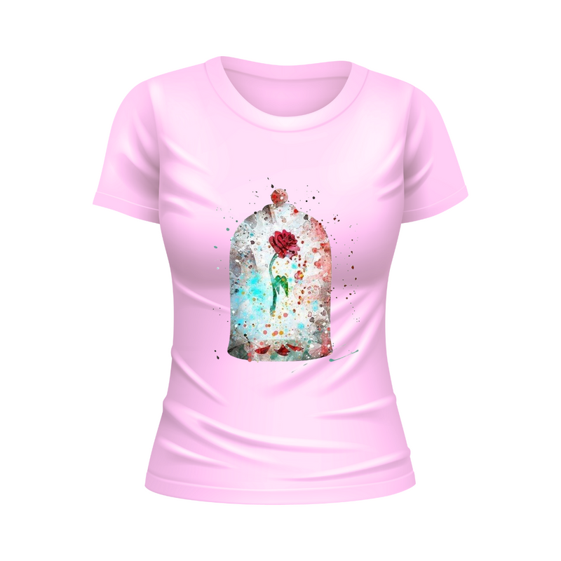 T-Shirt Feminina Gola Redonda Rosa Aquarela