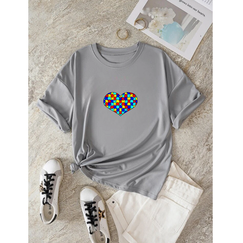 T-Shirt Feminina Gola Redonda Autismo Desenho