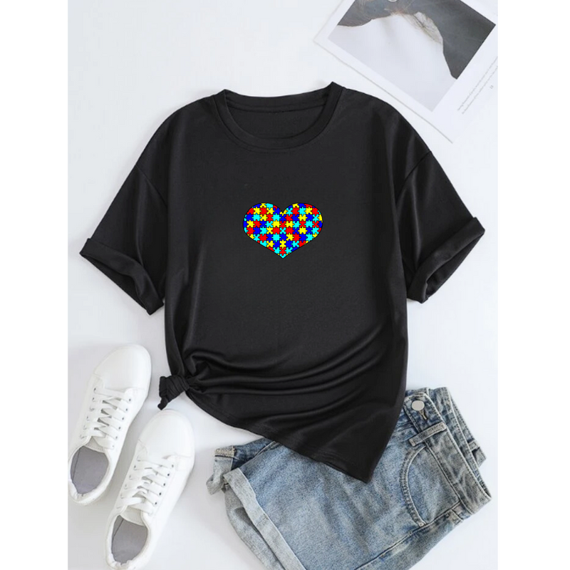 T-Shirt Feminina Gola Redonda Autismo Desenho