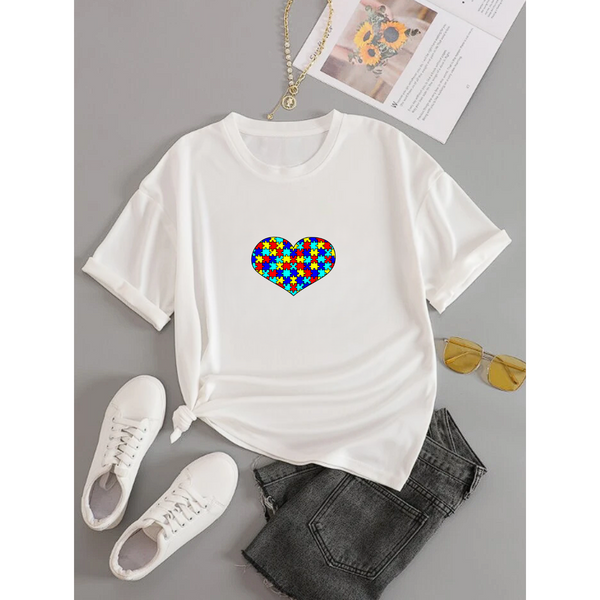 T-Shirt Feminina Gola Redonda Autismo Desenho