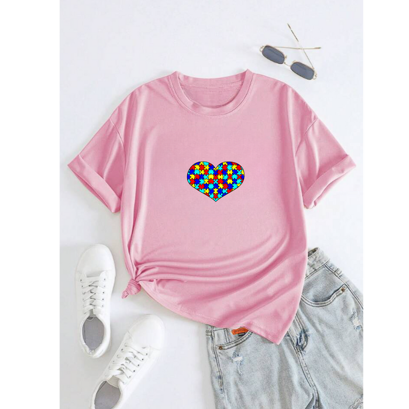 T-Shirt Feminina Gola Redonda Autismo Desenho