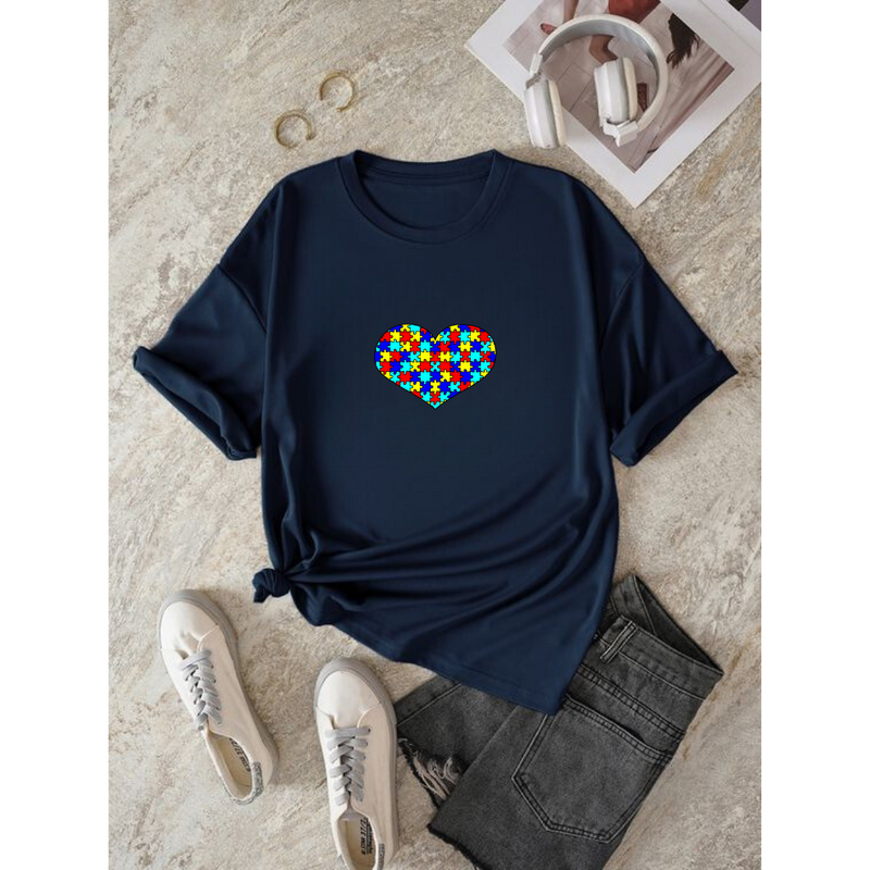 T-Shirt Feminina Gola Redonda Autismo Desenho