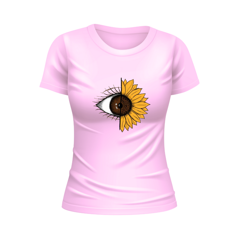 T-Shirt Feminina Gola Redonda Olhos de Girassol