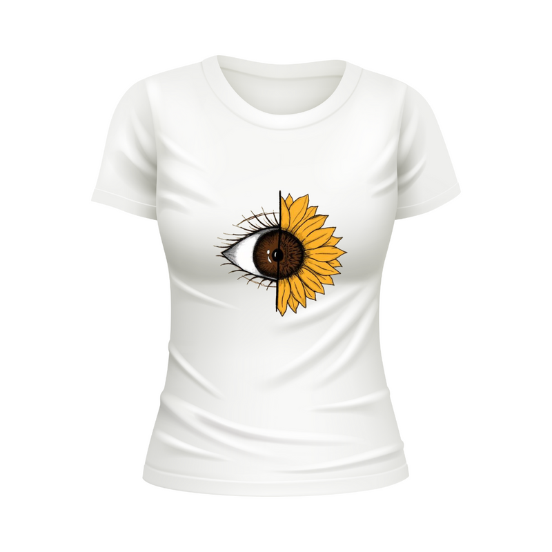 T-Shirt Feminina Gola Redonda Olhos de Girassol