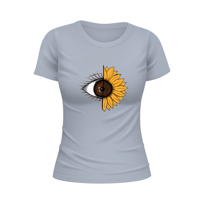 T-Shirt Feminina Gola Redonda Olhos de Girassol