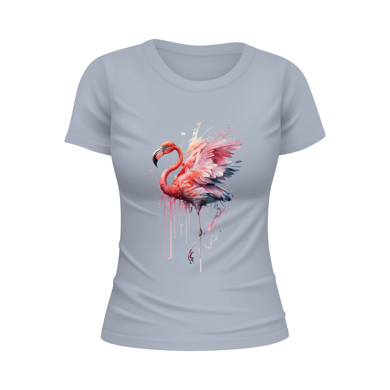 T-Shirt Feminina Gola Redonda Flamingo Aquarela