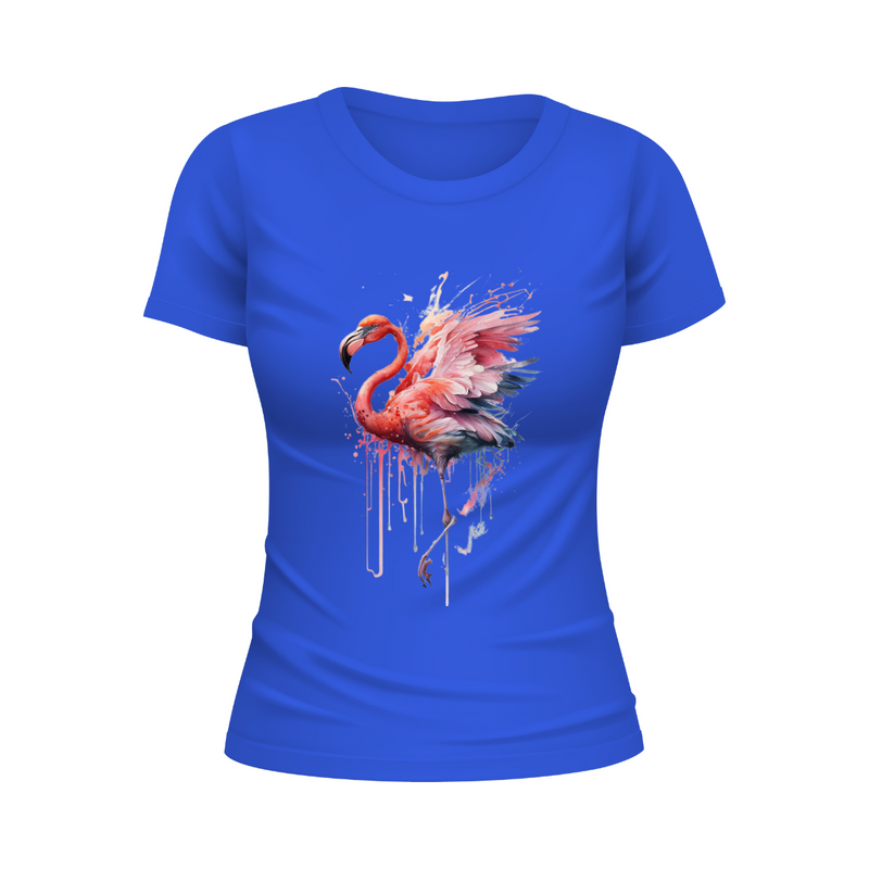 T-Shirt Feminina Gola Redonda Flamingo Aquarela