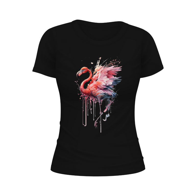 T-Shirt Feminina Gola Redonda Flamingo Aquarela