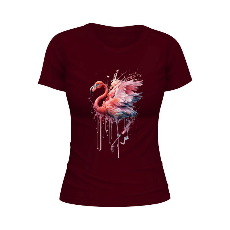 T-Shirt Feminina Gola Redonda Flamingo Aquarela