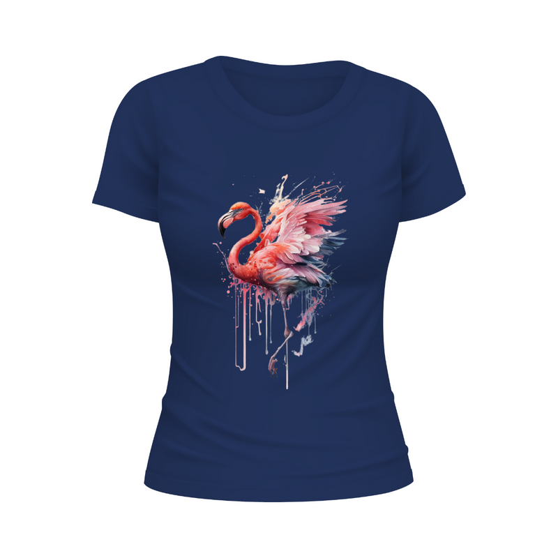 T-Shirt Feminina Gola Redonda Flamingo Aquarela