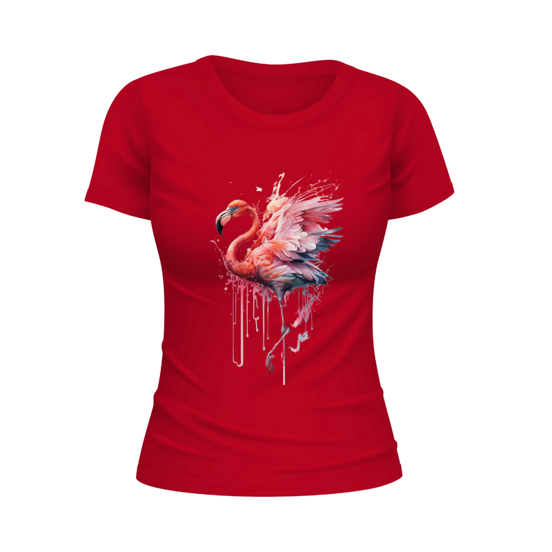 T-Shirt Feminina Gola Redonda Flamingo Aquarela